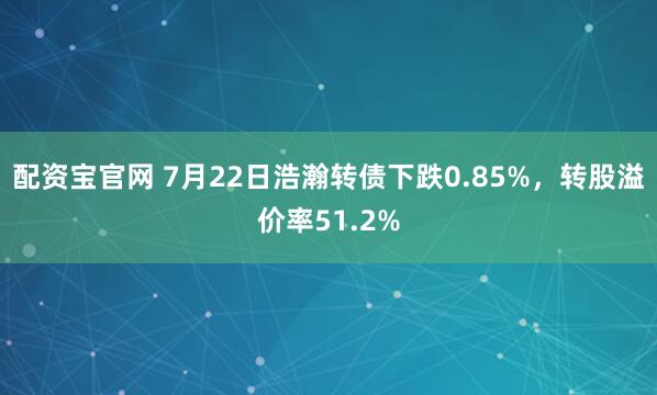 配资宝官网 7月22日浩瀚转债下跌0.85%，转股溢价率51.2%